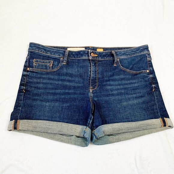 Pilcro and the Letterpress stretch mid-rise stet fit dark wash denim jean shorts - Picture 1 of 12